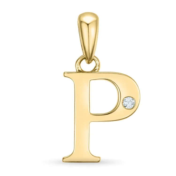 letter p diamant hanger in 9 caraat goud 0,01 ct