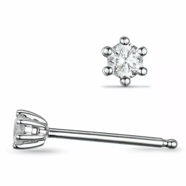 2 x 0,05 ct lab grown diamant solitaire oorbel in 9 karaat witgoud met lab grown diamant 