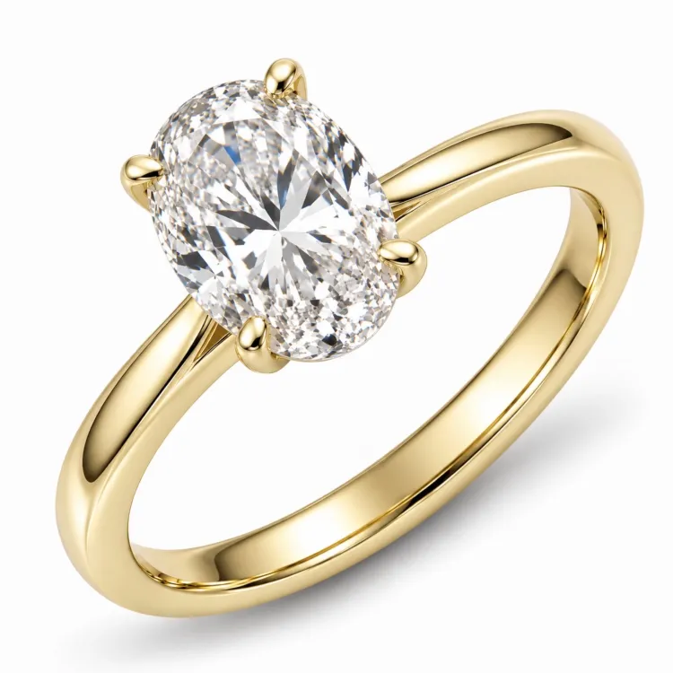 ovale lab grown diamant solitaire ring in 14 karaat goud 2,0 ct