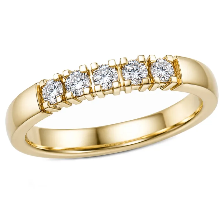 5 x 0,05 ct lab grown diamant mémoire ring in 14 karaat goud 0,25 ct