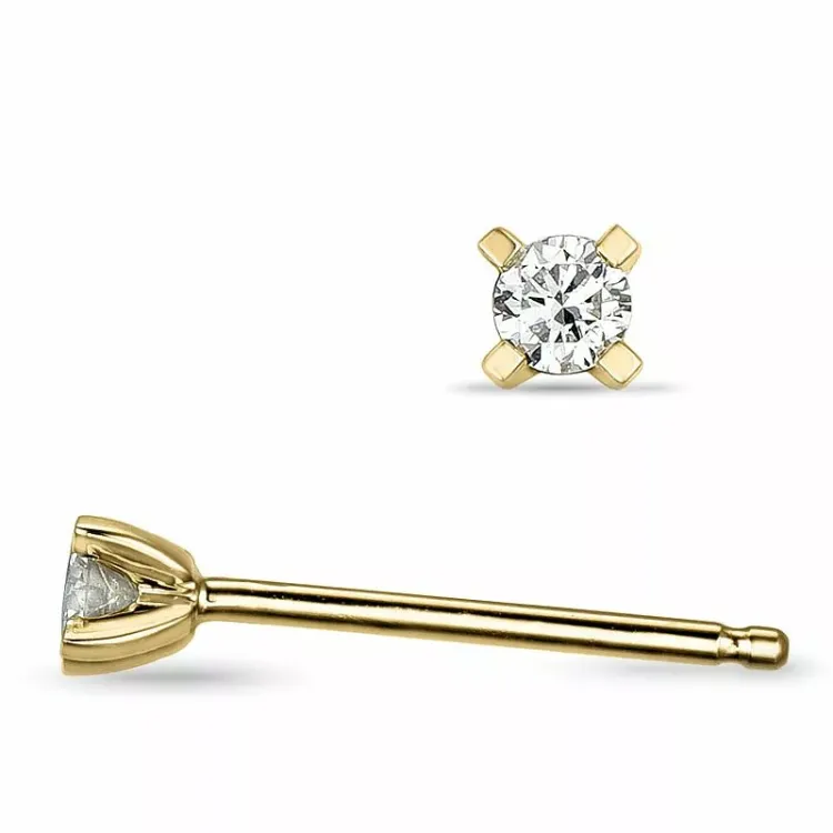 2 x 0,05 ct lab grown diamant solitaire oorbel in 14 karaat goud met lab grown diamant 