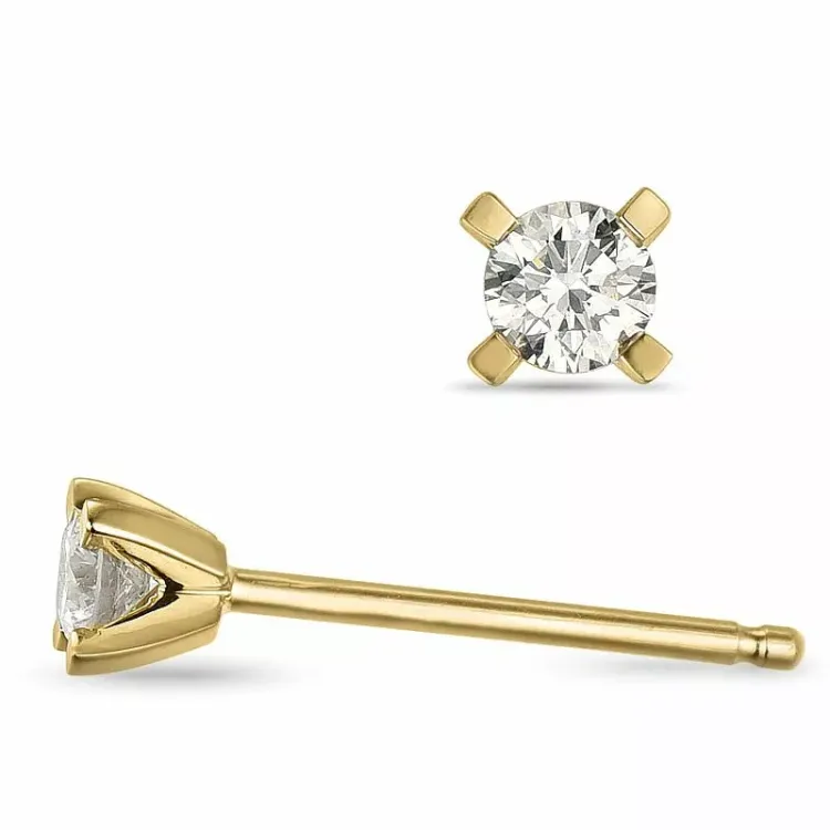 2 x 0,10 ct lab grown diamant solitaire oorbel in 14 karaat goud met lab grown diamant 