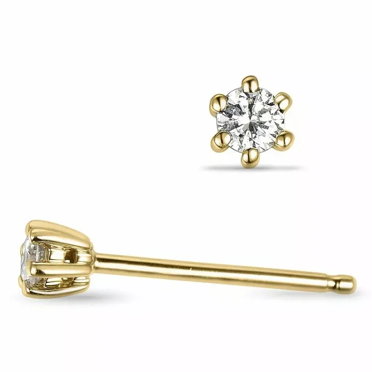 2 x 0,10 ct lab grown diamant solitaire oorbel in 14 karaat goud met lab grown diamant 