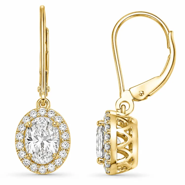oorbellen in 14 karaat goud met lab grown diamant (CVD) en lab grown diamant 
