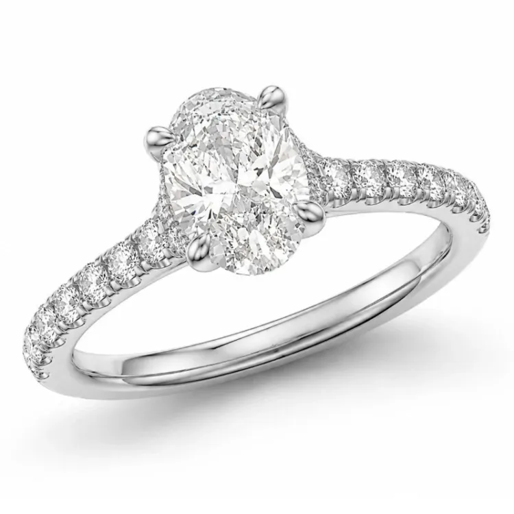 ovale lab grown diamant ring in 14 karaat witgoud 1,0 ct 0,26 ct