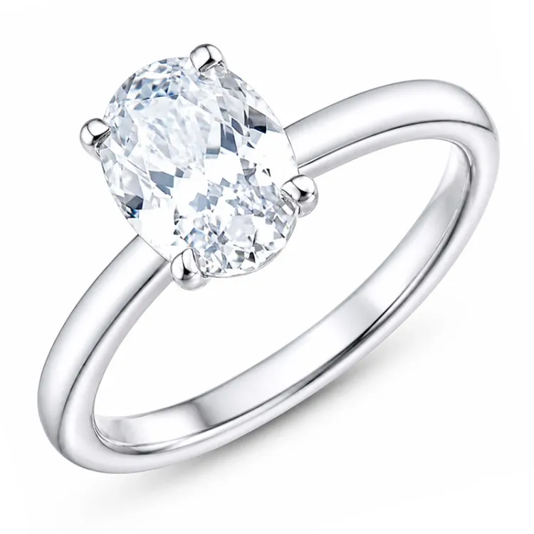 ovale lab grown diamant solitaire ring in 14 karaat witgoud 2,0 ct