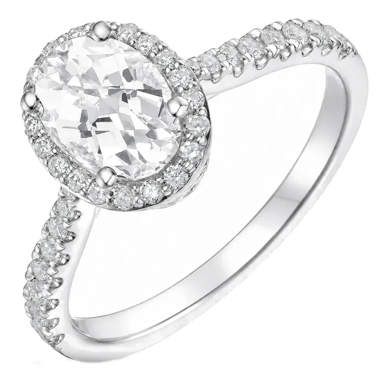 ovale lab grown diamant ring in 14 karaat witgoud 1,0 ct 0,33 ct