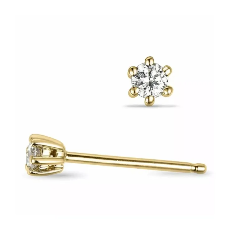 2 x 0,05 ct lab grown diamant solitaire oorbel in 14 karaat goud met lab grown diamant 