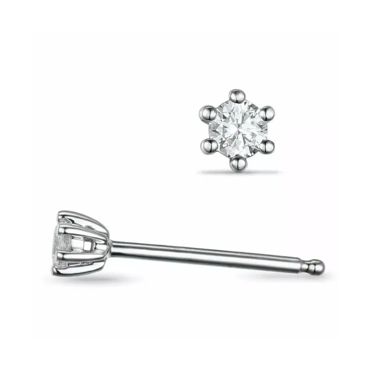 2 x 0,05 ct lab grown diamant solitaire oorbel in 14 karaat witgoud met lab grown diamant 