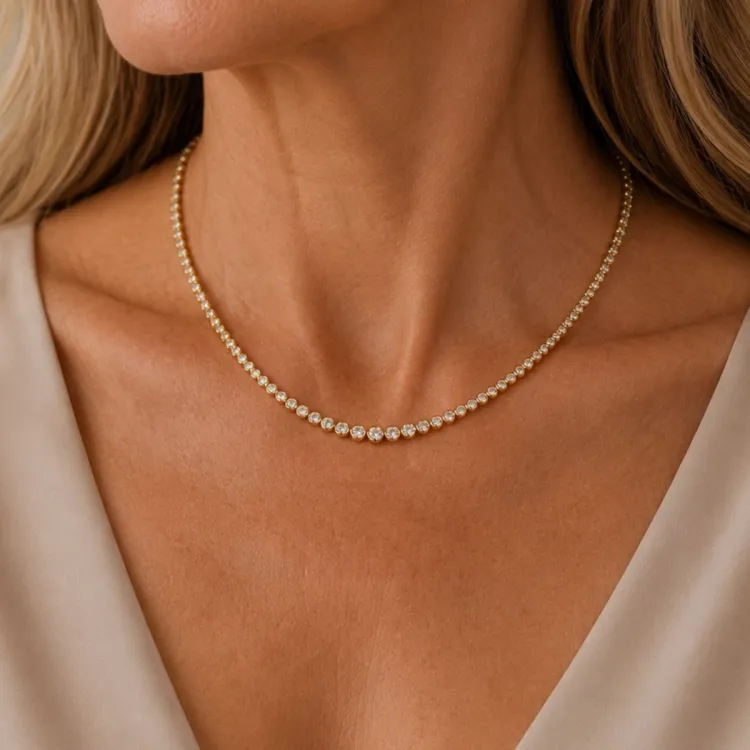 45 cm lab grown diamant ketting in 14 caraat goud 6,02 ct