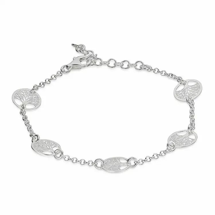 boom van het leven armband in zilver met hout in zilver