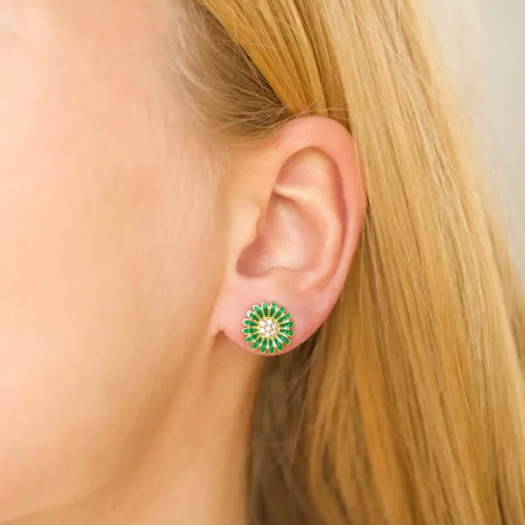 11 mm margriet donkergroene oorbellen in verguld sterlingzilver - Matilda