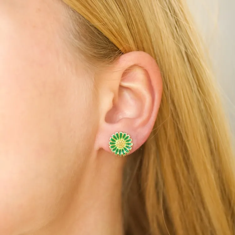 11,5 mm margriet donkergroene oorbellen in verguld sterlingzilver - Marie