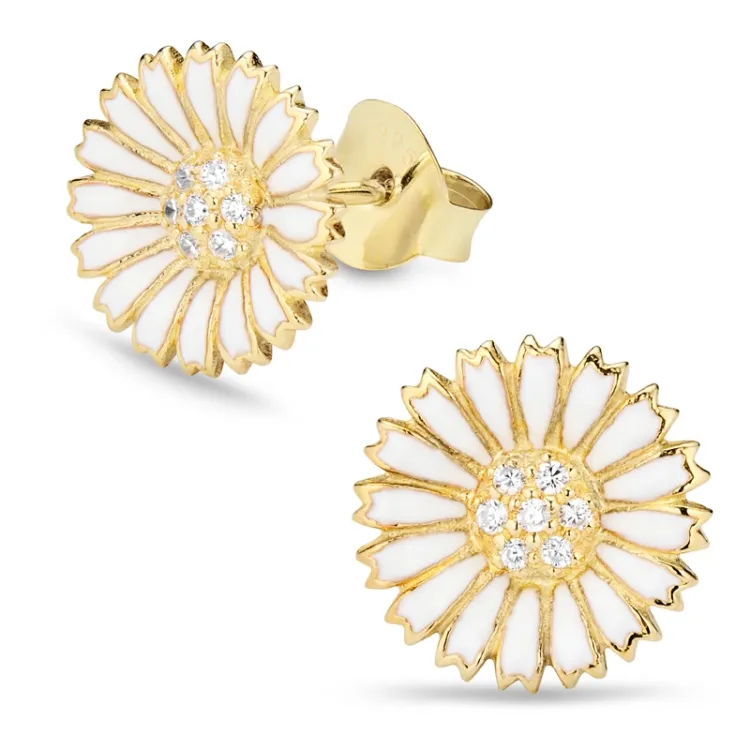 11,5 mm margriet oorbellen in verguld zilver - Marie