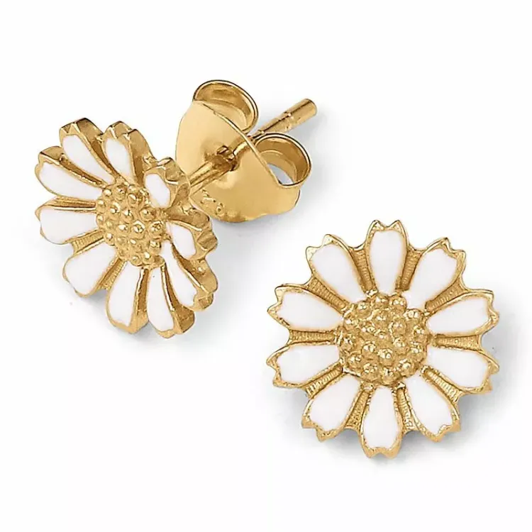 10 mm margriet oorbellen in verguld sterlingzilver