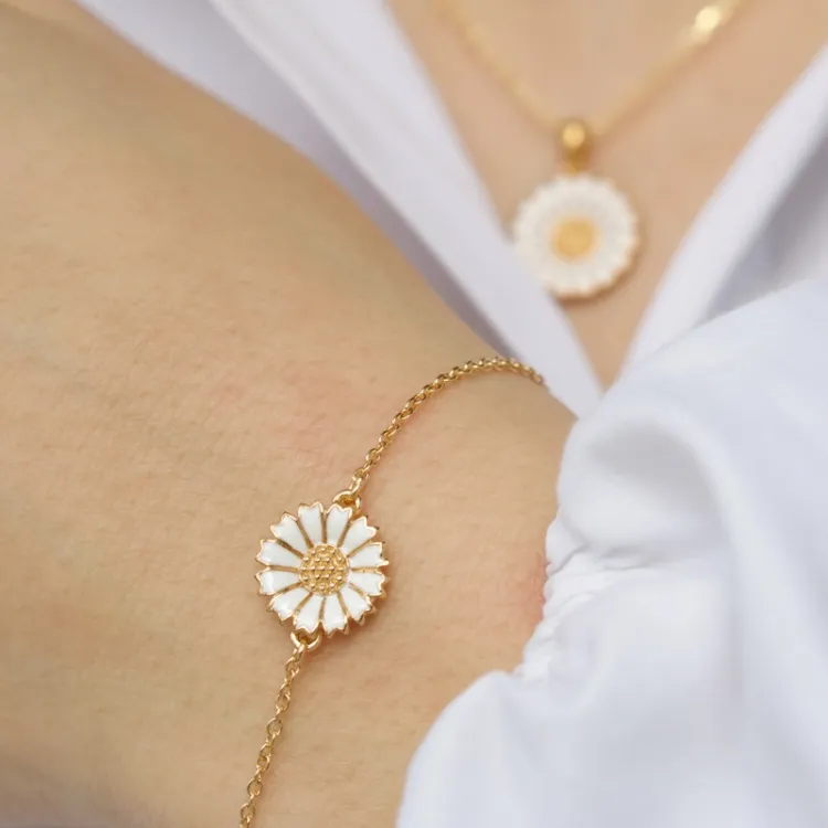 11 mm margriet ankerarmband in verguld sterlingzilver met margriet hanger in verguld sterlingzilver - Marie