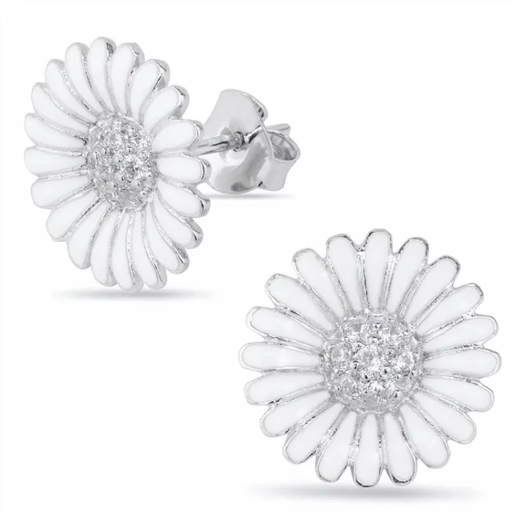 14,5 mm margriet oorsteker in gerodineerd zilver - Matilda