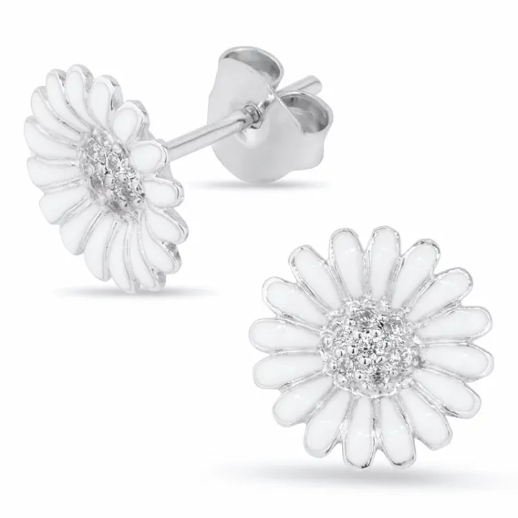 10 - 11 mm margriet oorsteker in gerodineerd zilver - Matilda