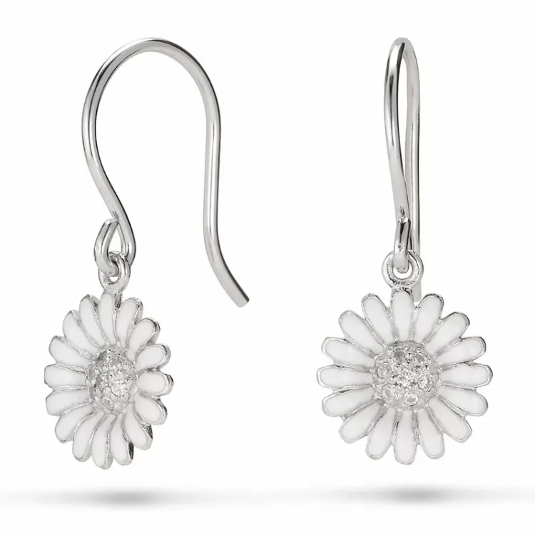 10 mm margriet oorbellen in gerodineerd zilver - Matilda