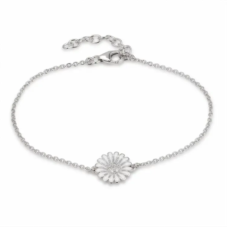 10 mm margriet ankerarmband in gerodineerd zilver met margriet hanger in zilver - Matilda