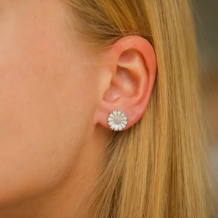 12 mm margriet oorsteker in gerodineerd zilver - Marie