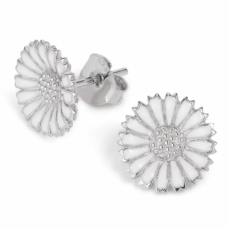 12 mm margriet oorbellen in gerodineerd zilver - Marie