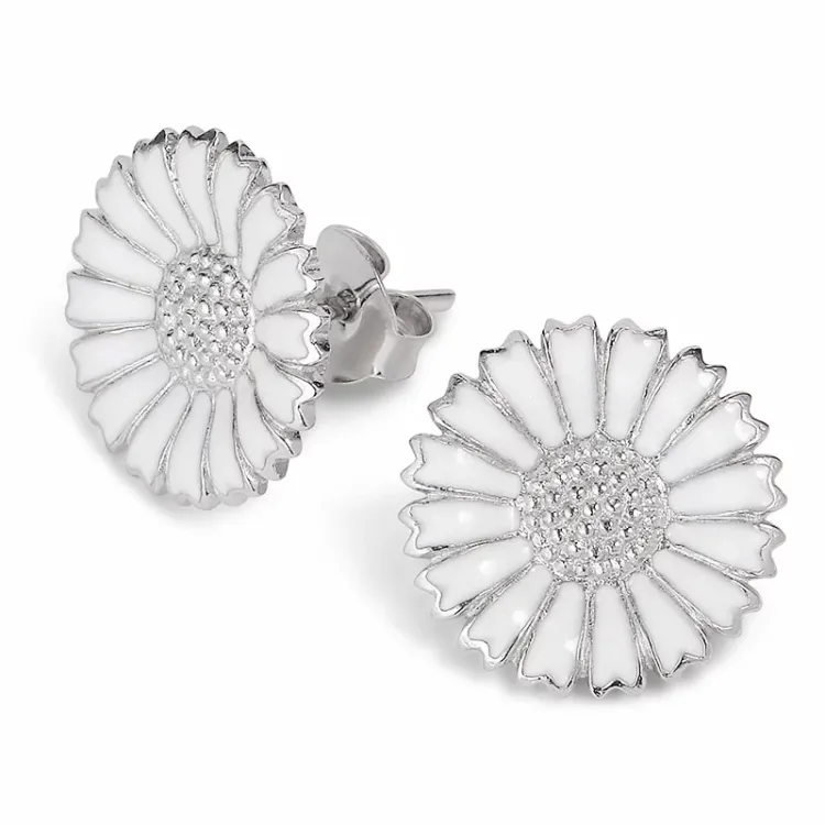 12 mm margriet oorbellen in gerodineerd zilver - Marie