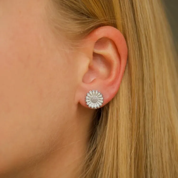 12 mm margriet oorbellen in gerodineerd zilver - Marie