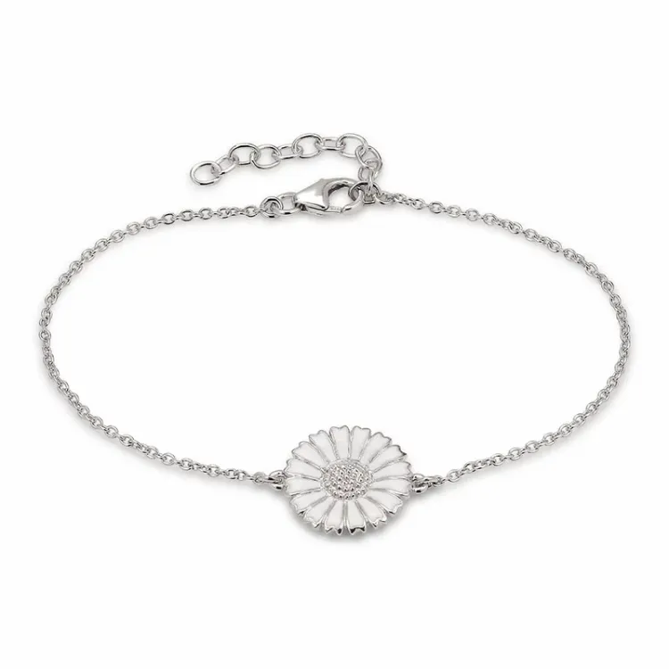 14 mm margriet ankerarmband in gerodineerd zilver met margriet hanger in gerodineerd zilver - Marie