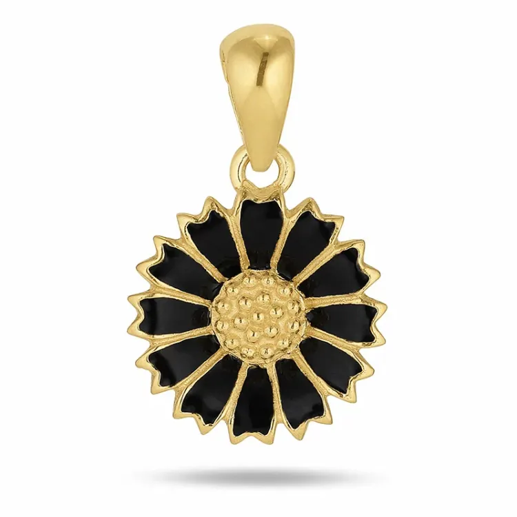 11 mm margriet zwart hanger in verguld sterlingzilver - Marie