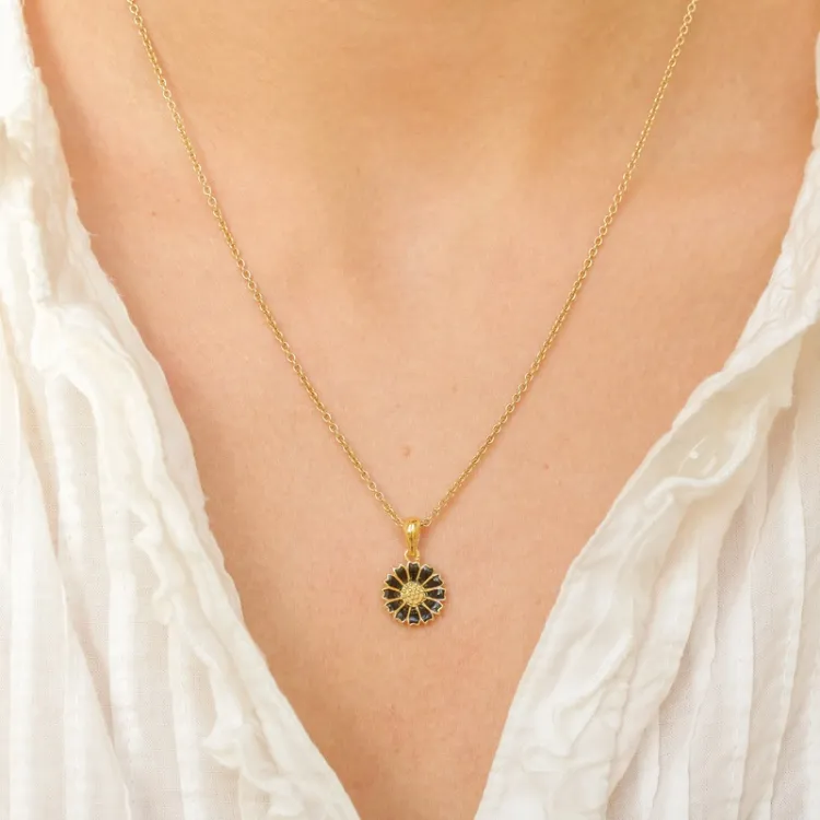 11 mm margriet zwart ketting in verguld sterlingzilver - Marie