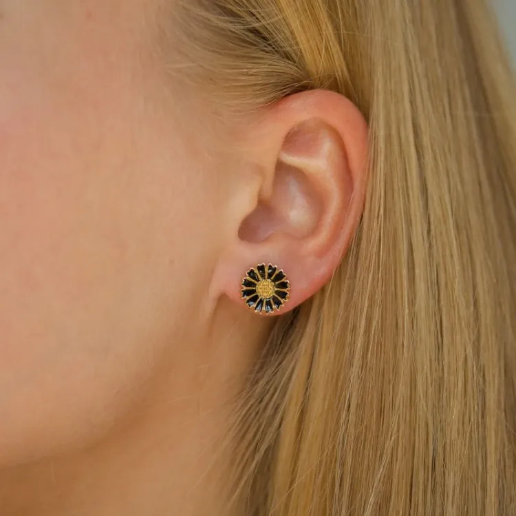11 - 12 MM margriet zwart oorsteker in verguld zilver - Marie