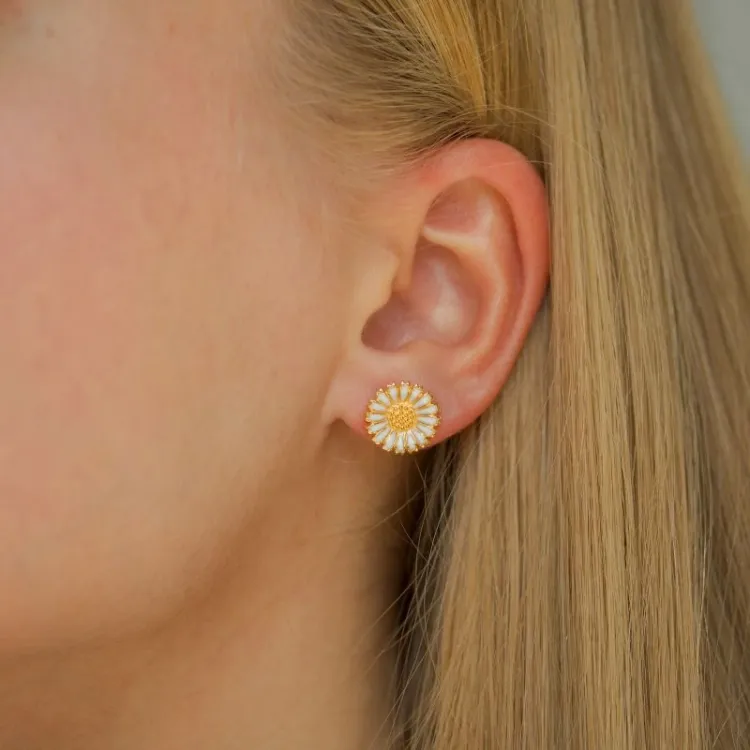 12 mm margriet blauwe oorsteker in verguld zilver - Marie