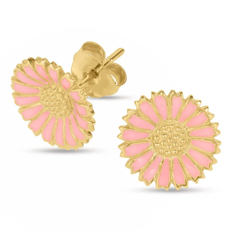 12 mm margriet pink oorbellen in verguld zilver - Marie