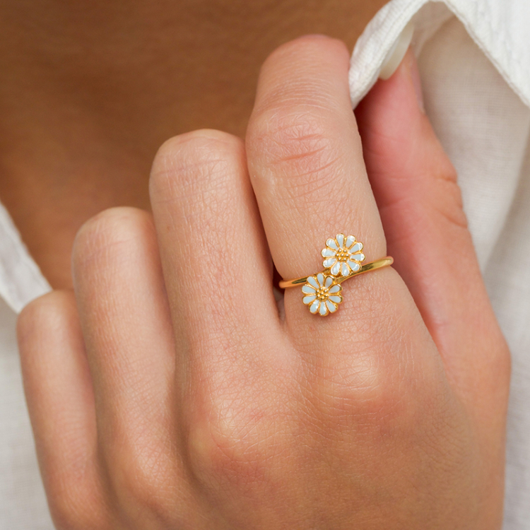 margriet blauwe ring in verguld sterlingzilver - Maggie