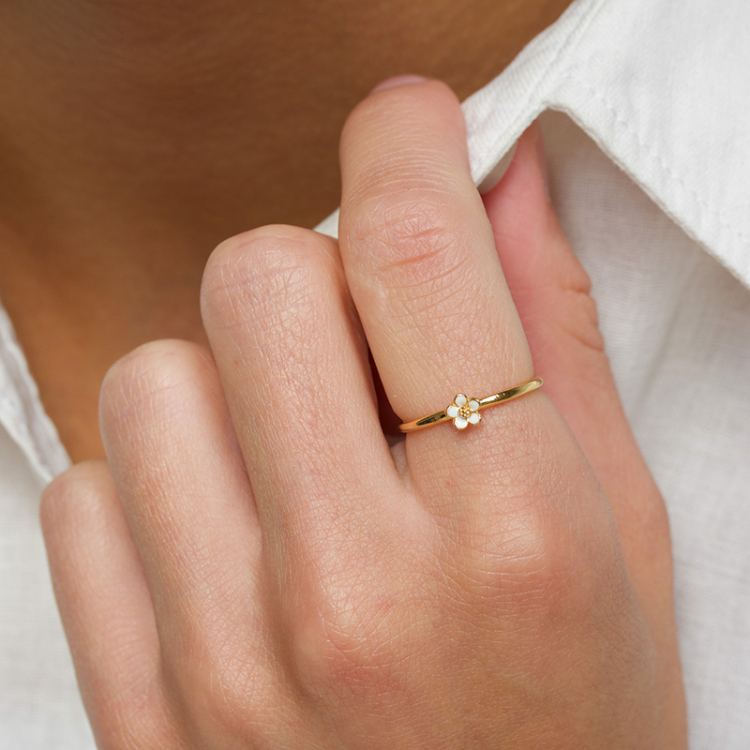 5 mm margriet witte ring in verguld sterlingzilver - Majse