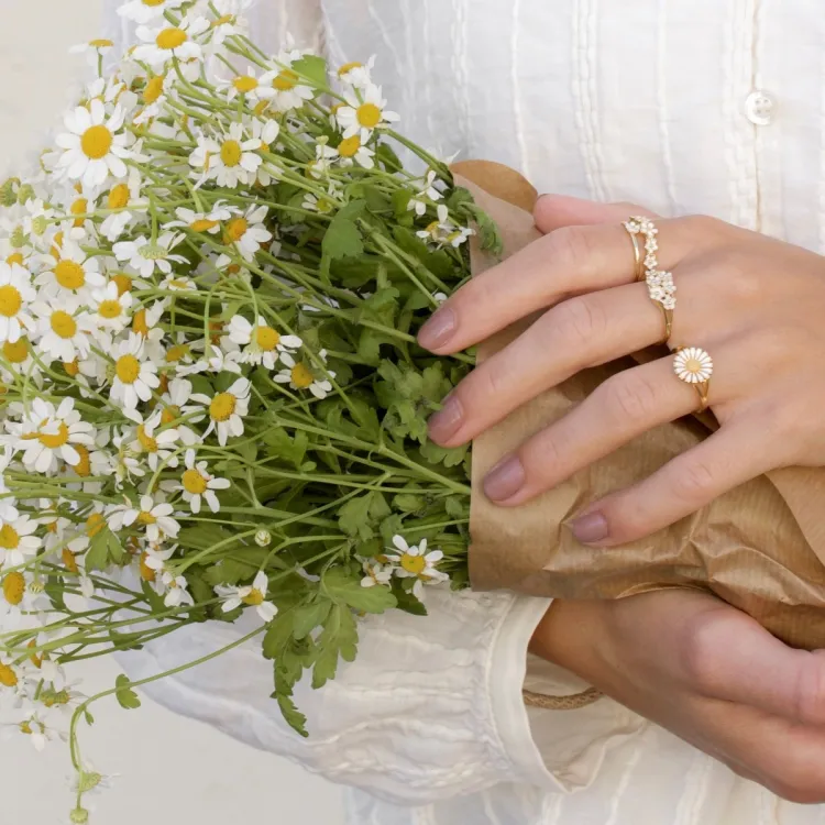 5 mm margriet witte ring in verguld sterlingzilver - Majse