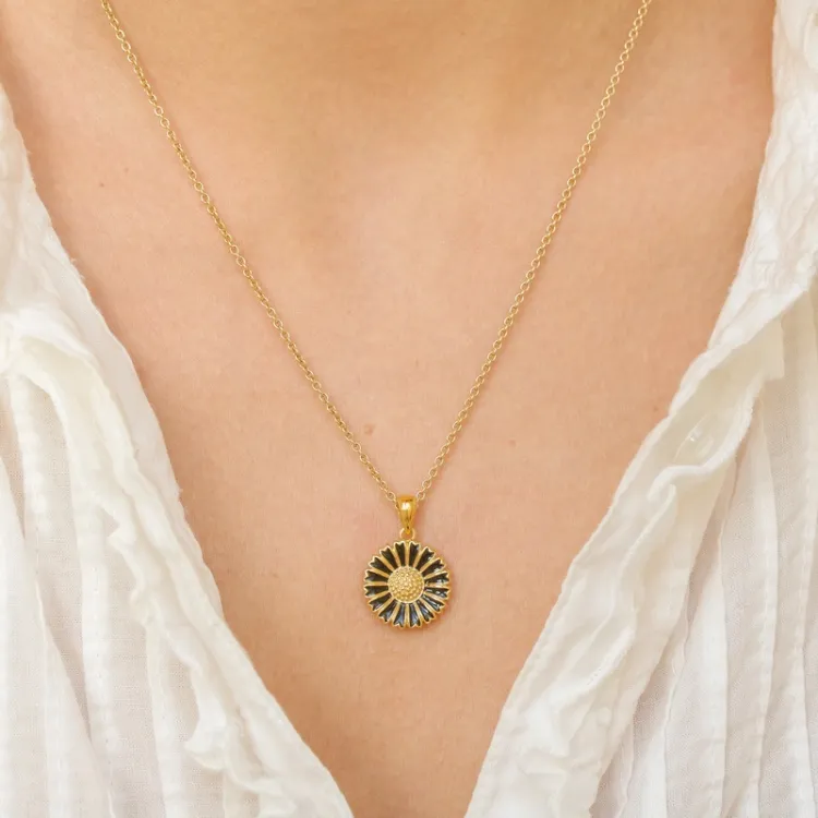 15 mm margriet zwart ketting met hanger in verguld sterlingzilver - Marie