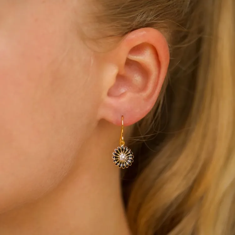 11 mm margriet zwart oorbellen in verguld zilver - Matilda