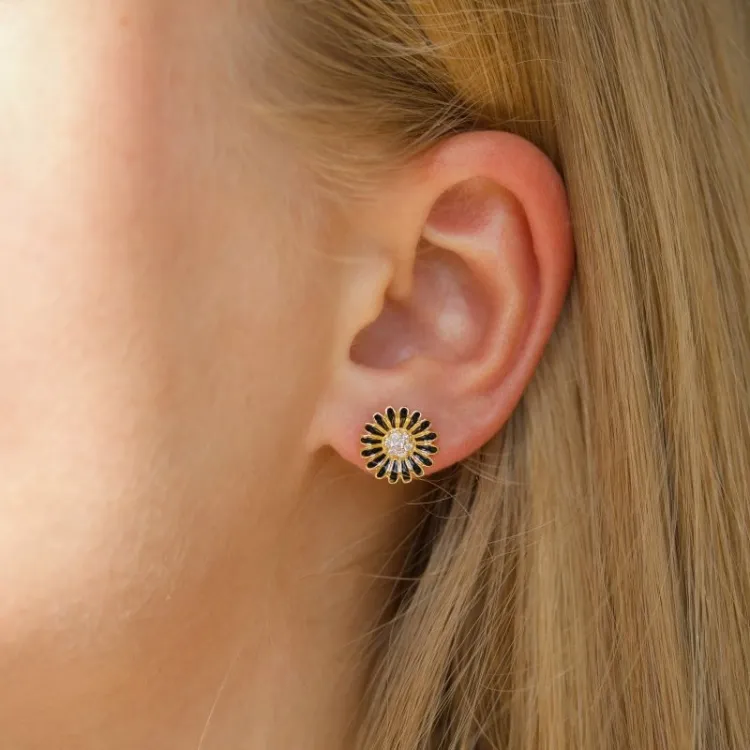 10 - 11 mm margriet zwart zirkoon oorsteker in verguld zilver - Matilda