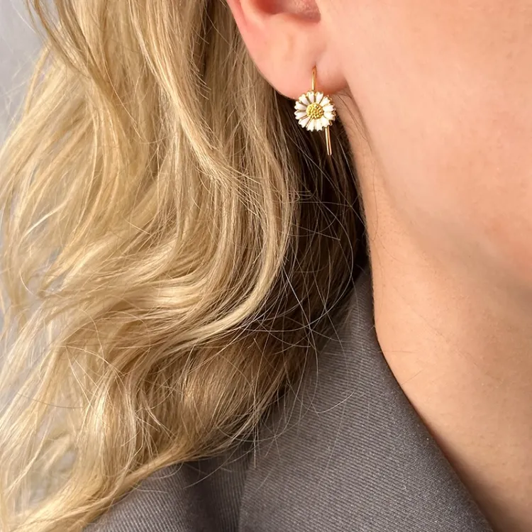 9,5 mm margriet oorhaakjes in verguld zilver - Mix & Match