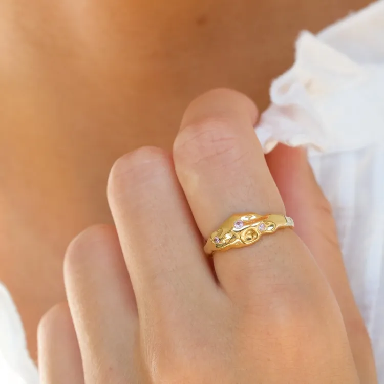 pink zirkoon ring in verguld sterlingzilver
