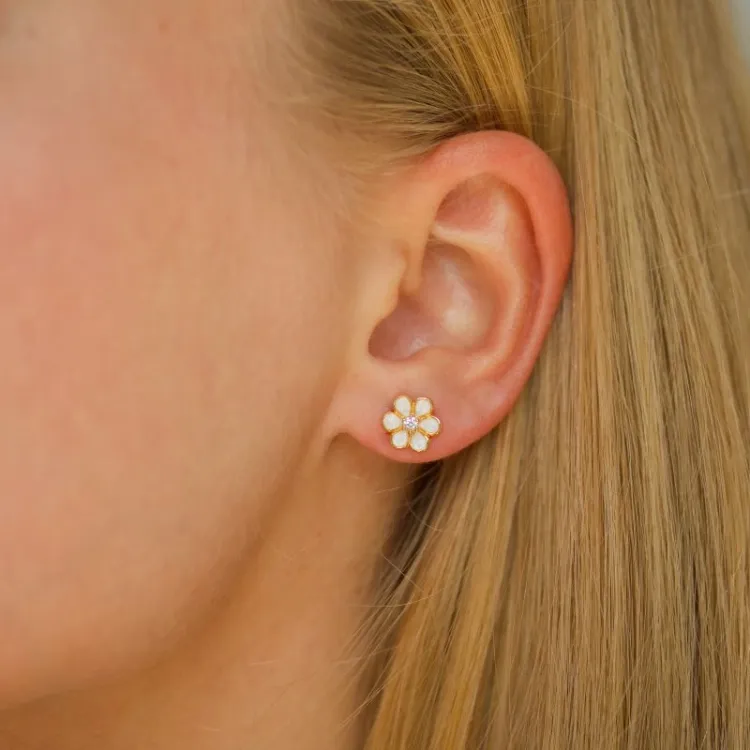 8 mm margriet zirkoon oorsteker in verguld sterlingzilver - Majse