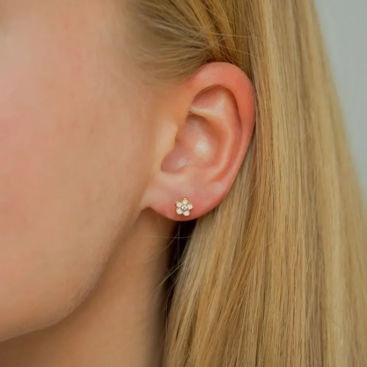 5,5-6 mm margriet zirkoon oorsteker in verguld sterlingzilver - Majse