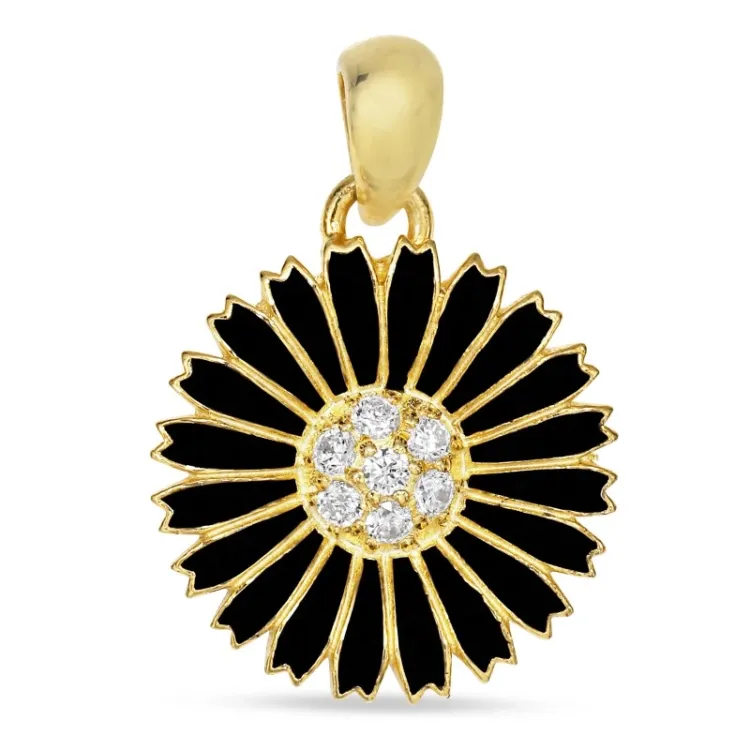 14 mm margriet zwart hanger in verguld sterlingzilver - Marie