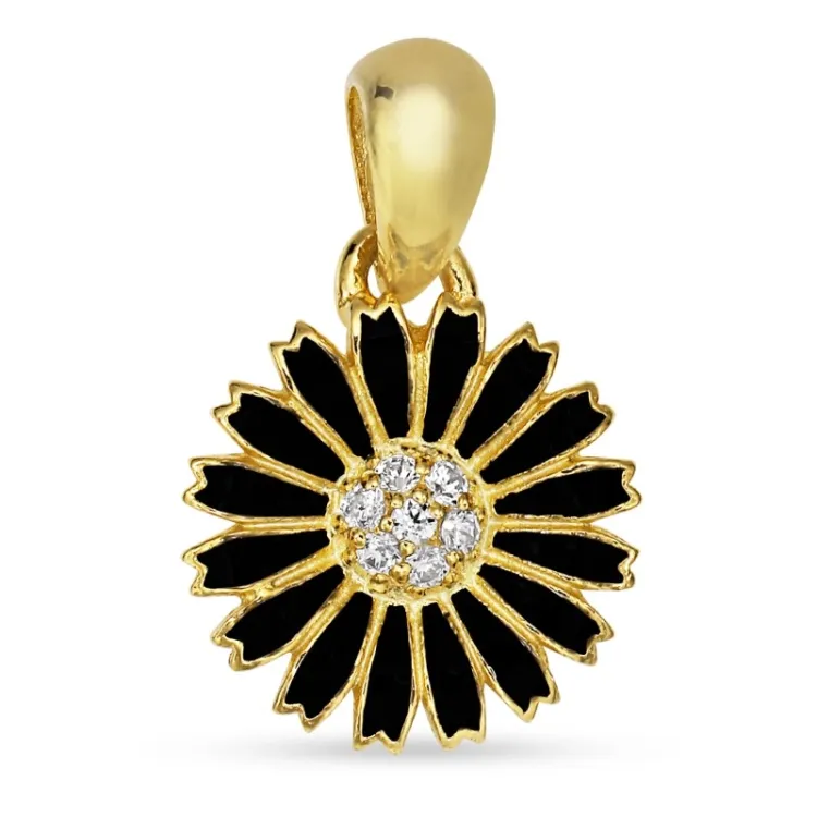 11 mm margriet zwart hanger in verguld sterlingzilver - Marie