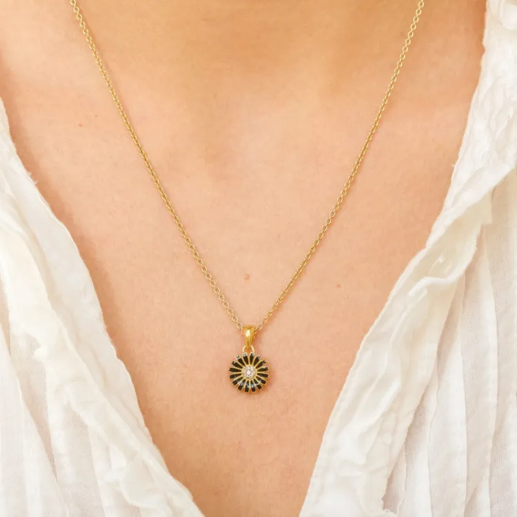 11 mm margriet zwart hanger in verguld sterlingzilver - Marie
