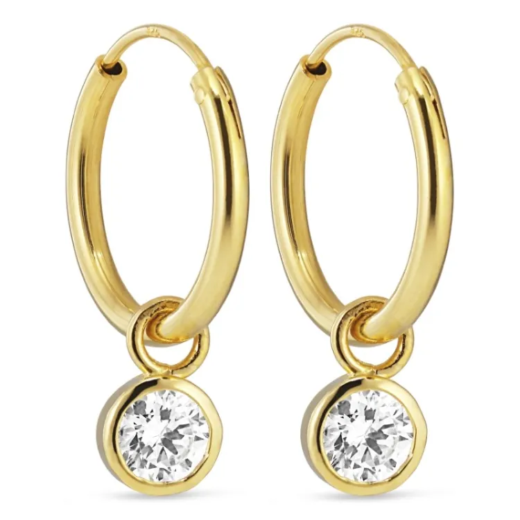 14 mm zirkoon creool in verguld sterlingzilver