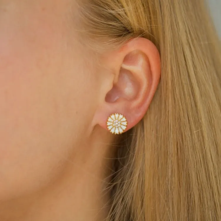 11 mm margriet zirkoon oorsteker in verguld sterlingzilver - Marie