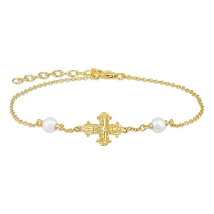 12 x 10,5 mm dagmarkruis parel armband in verguld sterlingzilver - Amoré